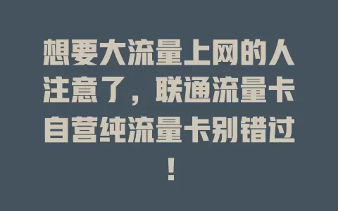 想要大流量上网的人注意了，联通流量卡自营纯流量卡别错过！
