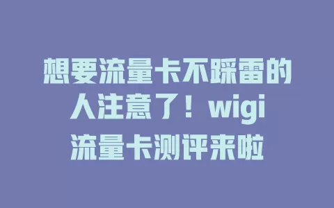 想要流量卡不踩雷的人注意了！wigi流量卡测评来啦