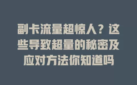 副卡流量超惊人？这些导致超量的秘密及应对方法你知道吗