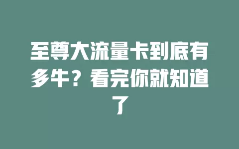 至尊大流量卡到底有多牛？看完你就知道了
