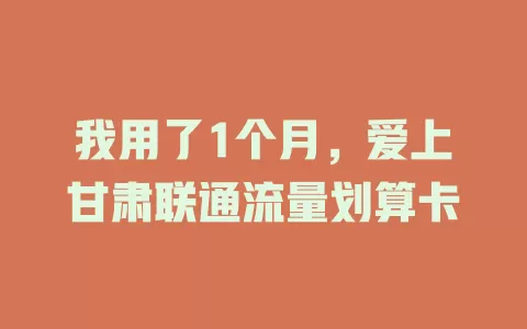 我用了1个月，爱上甘肃联通流量划算卡