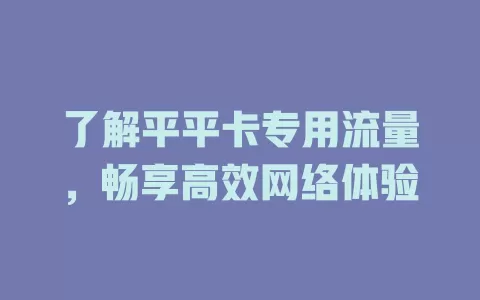 了解平平卡专用流量，畅享高效网络体验