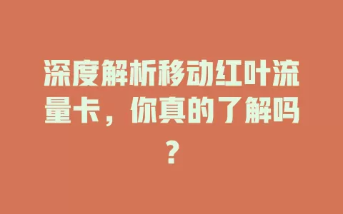 深度解析移动红叶流量卡，你真的了解吗？