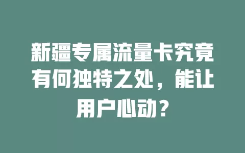 新疆专属流量卡究竟有何独特之处，能让用户心动？