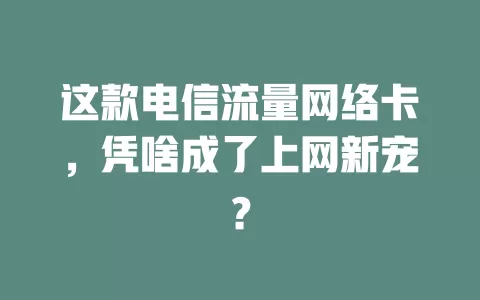 这款电信流量网络卡，凭啥成了上网新宠？