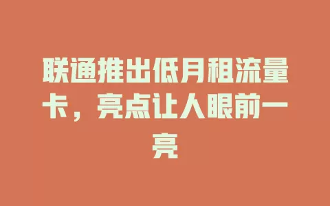 联通推出低月租流量卡，亮点让人眼前一亮