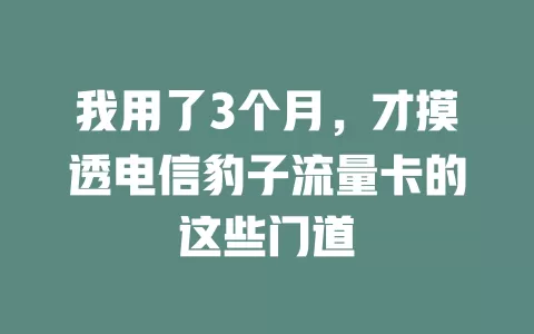 我用了3个月，才摸透电信豹子流量卡的这些门道