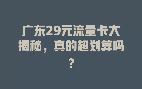 广东29元流量卡大揭秘，真的超划算吗？
