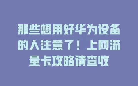 那些想用好华为设备的人注意了！上网流量卡攻略请查收
