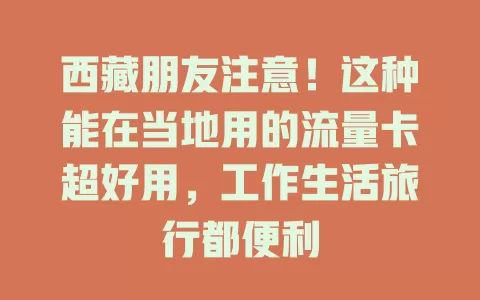 西藏朋友注意！这种能在当地用的流量卡超好用，工作生活旅行都便利