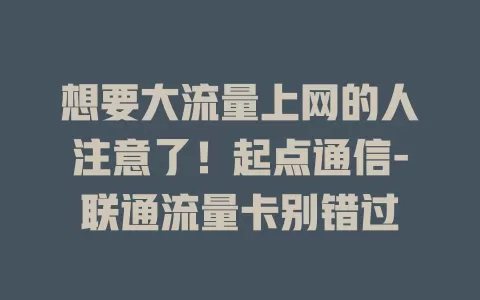 想要大流量上网的人注意了！起点通信-联通流量卡别错过