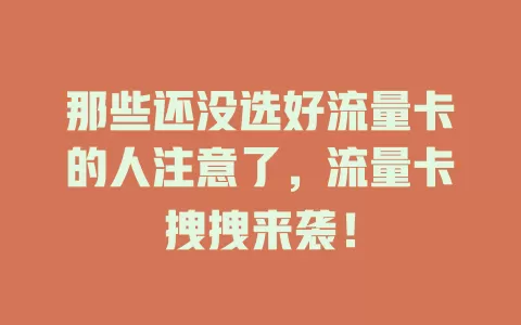 那些还没选好流量卡的人注意了，流量卡拽拽来袭！