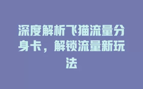 深度解析飞猫流量分身卡，解锁流量新玩法