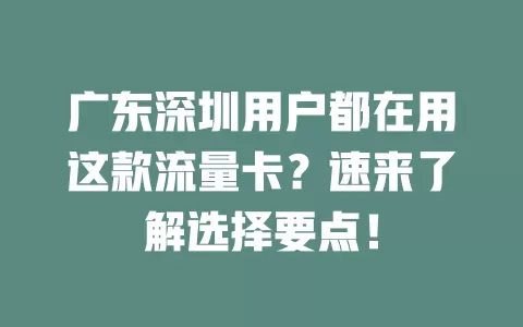 广东深圳用户都在用这款流量卡？速来了解选择要点！
