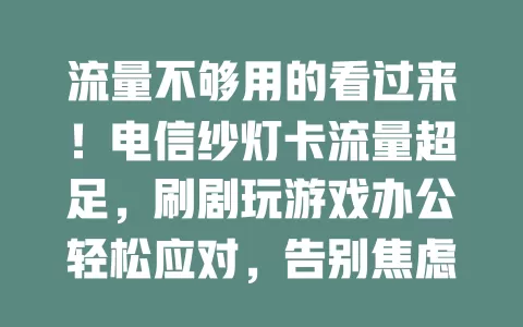 流量不够用的看过来！电信纱灯卡流量超足，刷剧玩游戏办公轻松应对，告别焦虑畅享网络
