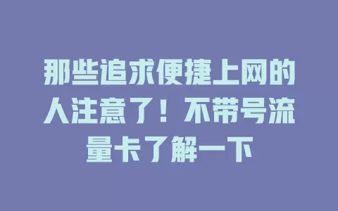 那些追求便捷上网的人注意了！不带号流量卡了解一下