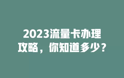 2023流量卡办理攻略，你知道多少？