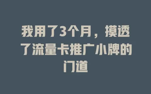 我用了3个月，摸透了流量卡推广小牌的门道