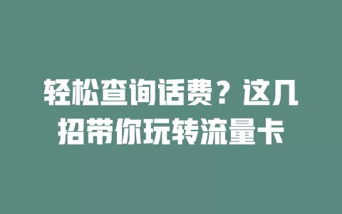 轻松查询话费？这几招带你玩转流量卡