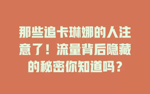 那些追卡琳娜的人注意了！流量背后隐藏的秘密你知道吗？