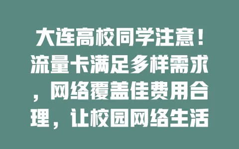 大连高校同学注意！流量卡满足多样需求，网络覆盖佳费用合理，让校园网络生活更精彩