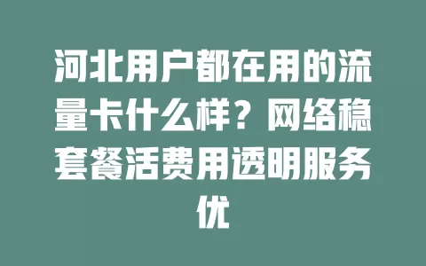 河北用户都在用的流量卡什么样？网络稳套餐活费用透明服务优
