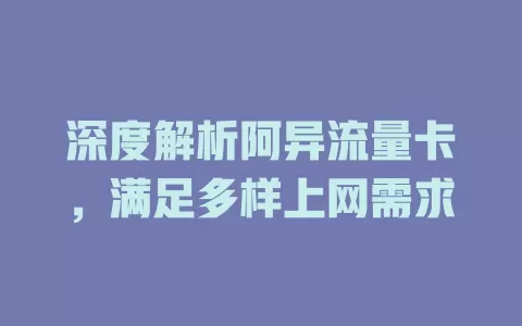 深度解析阿异流量卡，满足多样上网需求