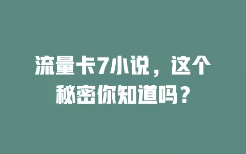流量卡7小说，这个秘密你知道吗？