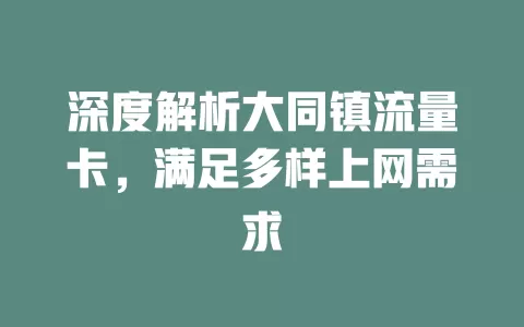 深度解析大同镇流量卡，满足多样上网需求