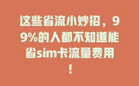 这些省流小妙招，99%的人都不知道能省sim卡流量费用！