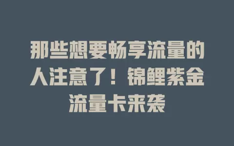 那些想要畅享流量的人注意了！锦鲤紫金流量卡来袭