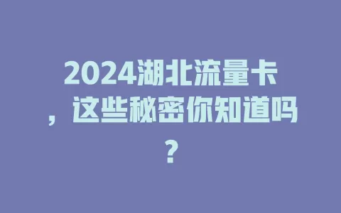 2024湖北流量卡，这些秘密你知道吗？