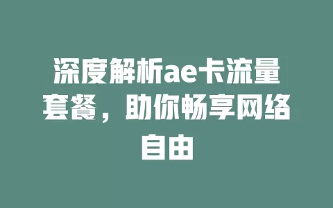 深度解析ae卡流量套餐，助你畅享网络自由