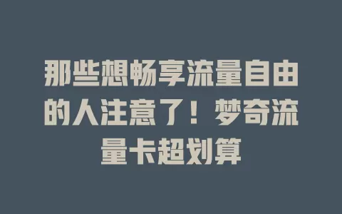 那些想畅享流量自由的人注意了！梦奇流量卡超划算