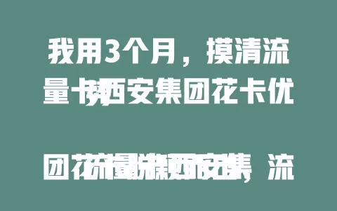 我用3个月，摸清流量卡西安集团花卡优势

流量卡西安集团花卡脱颖而出，流量足，性价比高，网络稳，服务贴心，不同需求者都能找到适配套餐，少花钱多享流，随时畅快上网，客服随时解难，快来体验！