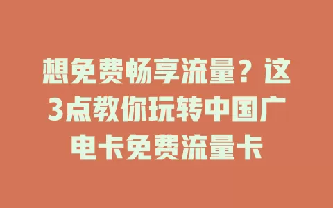 想免费畅享流量？这3点教你玩转中国广电卡免费流量卡