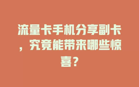 流量卡手机分享副卡，究竟能带来哪些惊喜？