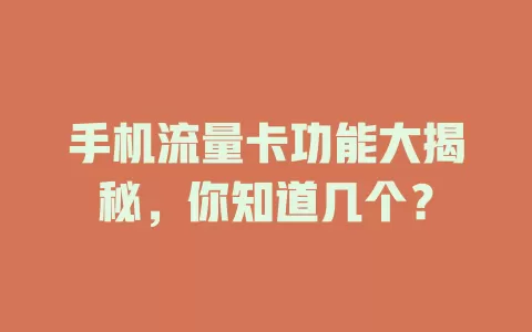 手机流量卡功能大揭秘，你知道几个？