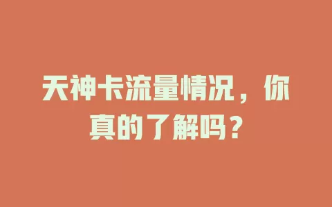 天神卡流量情况，你真的了解吗？