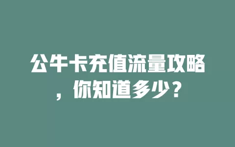 公牛卡充值流量攻略，你知道多少？