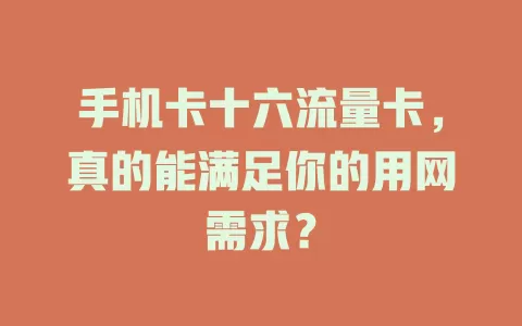 手机卡十六流量卡，真的能满足你的用网需求？