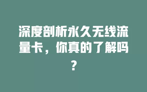 深度剖析永久无线流量卡，你真的了解吗？