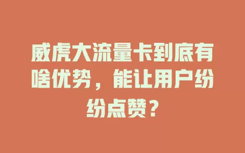 威虎大流量卡到底有啥优势，能让用户纷纷点赞？