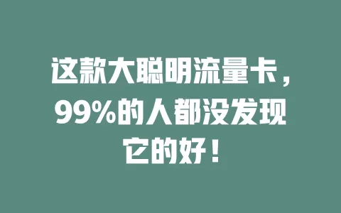这款大聪明流量卡，99%的人都没发现它的好！