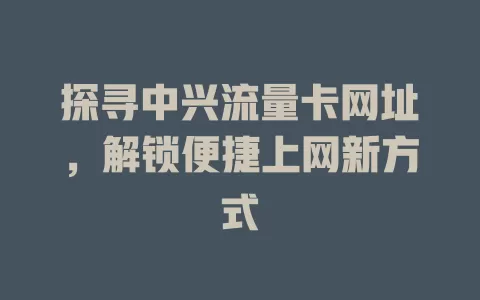 探寻中兴流量卡网址，解锁便捷上网新方式