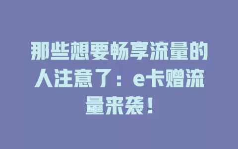 那些想要畅享流量的人注意了：e卡赠流量来袭！