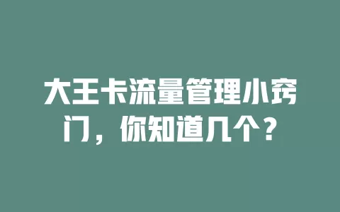 大王卡流量管理小窍门，你知道几个？