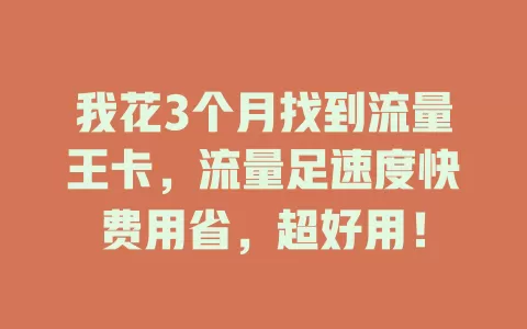 我花3个月找到流量王卡，流量足速度快费用省，超好用！
