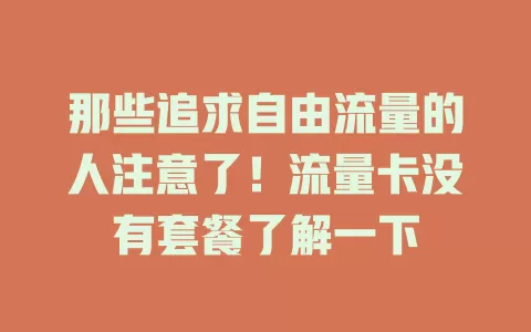 那些追求自由流量的人注意了！流量卡没有套餐了解一下