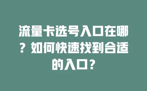 流量卡选号入口在哪？如何快速找到合适的入口？
